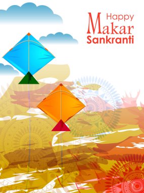 Mutlu Makar Sankranti arka planı renkli uçurtmayla