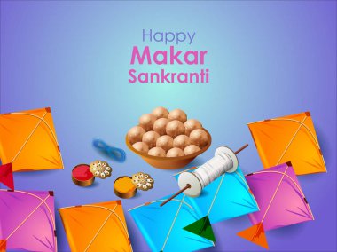 Mutlu Makar Sankranti arka planı renkli uçurtmayla