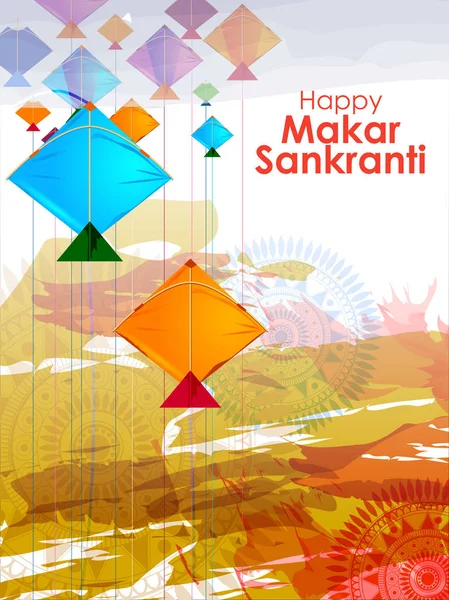 Happy Makar Sankranti bakgrund med färgglada drake — Stock vektor