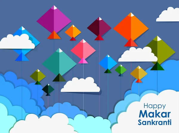 Happy Makar Sankranti background with colorful kite — Stock Vector