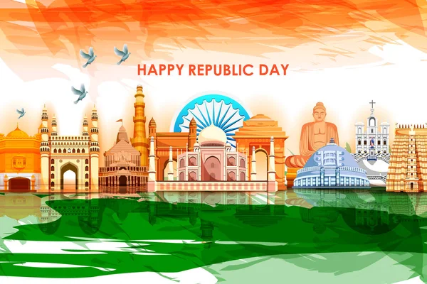 Happy Republic Day of India fond tricolore pour le 26 Janvier — Image vectorielle