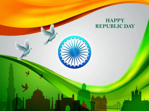 Happy Ημέρα της Δημοκρατίας της Ινδίας τρίχρωμος υπόβαθρο για 26 Ιανουαρίου — Διανυσματικό Αρχείο