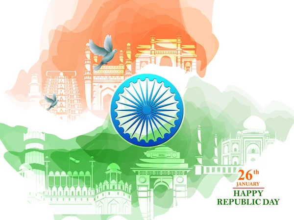 Feliz Día de la República de la India fondo tricolor para 26 Enero — Vector de stock