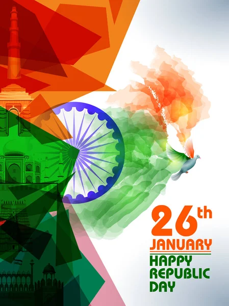 快乐的共和国日印度三基色背景1月26日 — 图库矢量图片