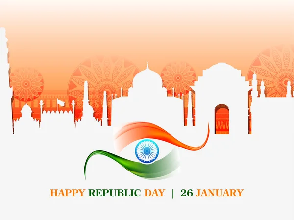 Happy Ημέρα της Δημοκρατίας της Ινδίας τρίχρωμος υπόβαθρο για 26 Ιανουαρίου — Διανυσματικό Αρχείο