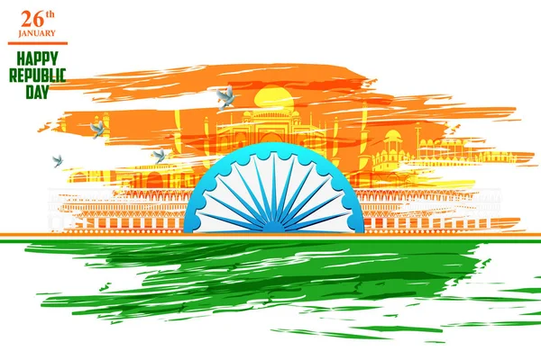 Feliz Día de la República de la India fondo tricolor para 26 Enero — Vector de stock