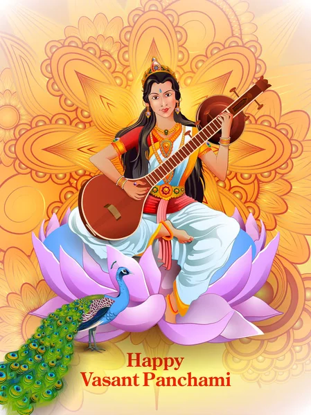 Deusa Saraswati para Vasant Panchami Puja da Índia — Vetor de Stock