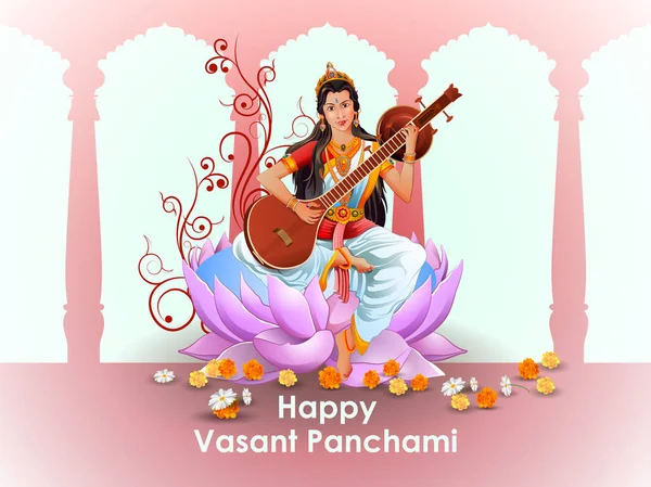 Diosa Saraswati para Vasant Panchami Puja de la India — Vector de stock