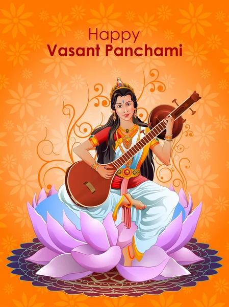 Diosa Saraswati para Vasant Panchami Puja de la India — Vector de stock