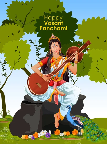 Богиня Сарасваті для Васант Панча Пуджа Індії — стоковий вектор