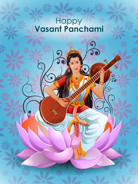 ヴァサント Panchami プジャ インドの女神サラスワティ — ストックベクタ