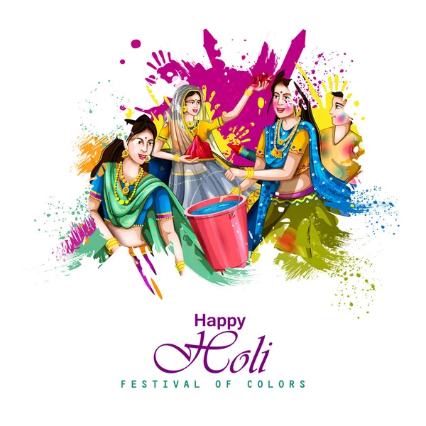 Illustrazione vettoriale di indiani che giocano colorato sfondo Happy Hoil per il festival dei colori in India — Vettoriale Stock