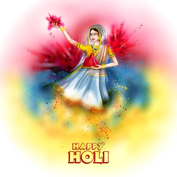 Vektoros illusztráció az indiai emberek színes boldog Hoil háttér színek Indiában fesztivál játék — Stock Vector