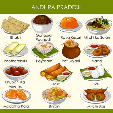 resimde Andhra Pradesh Hindistan'ın lezzetli geleneksel yemekler