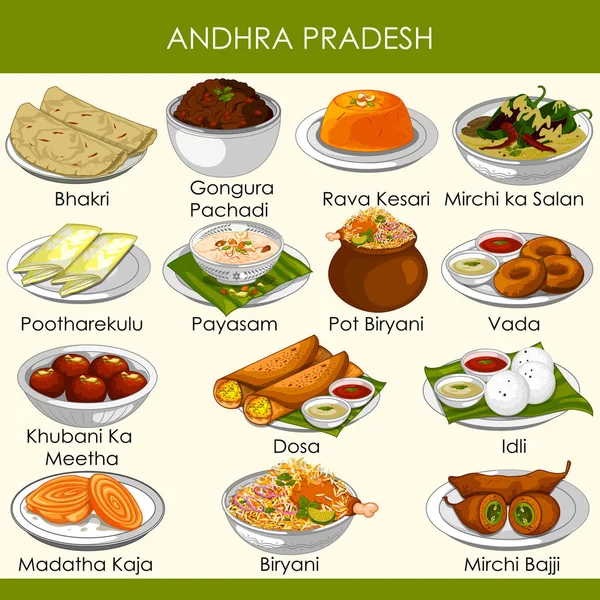 Ilustração de deliciosa comida tradicional de Andhra Pradesh Índia — Vetor de Stock