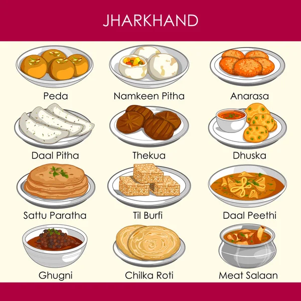 Ilustração de deliciosa comida tradicional de Jharkhand Índia — Vetor de Stock