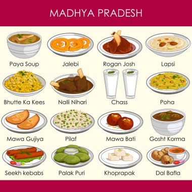 resimde Madhya Pradesh Hindistan'ın lezzetli geleneksel yemekler