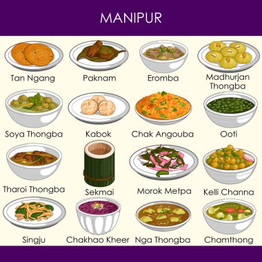 resimde Manipur Hindistan'ın lezzetli geleneksel yemekler