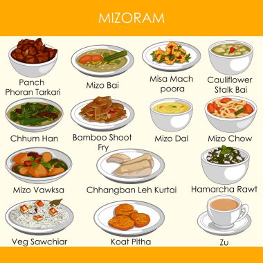 resimde Mizoram Hindistan'ın lezzetli geleneksel yemekler