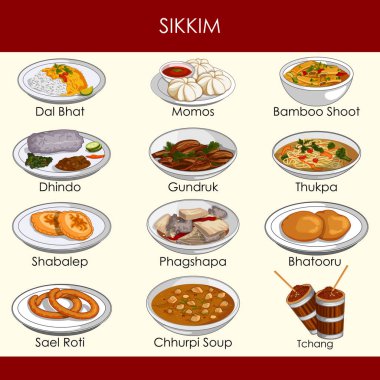 resimde Sikkim Hindistan'ın lezzetli geleneksel yemekler