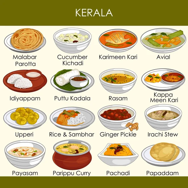 Иллюстрация вкусной традиционной кухни штата Керала Индия — стоковый вектор