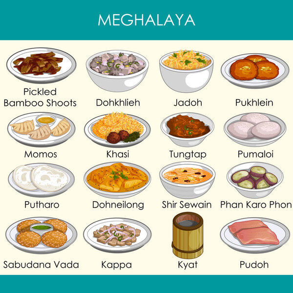 иллюстрация вкусной традиционной кухни Мегхалая Индия
