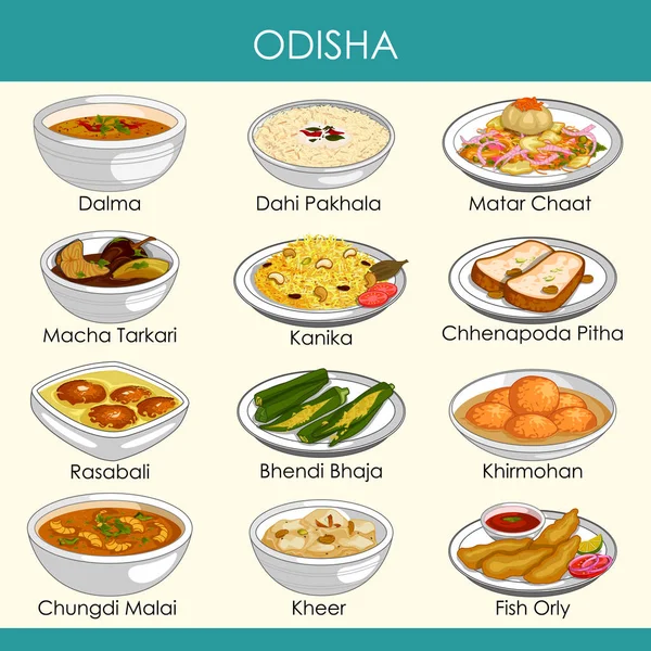 Ilustração de deliciosa comida tradicional de Orissa Índia — Vetor de Stock