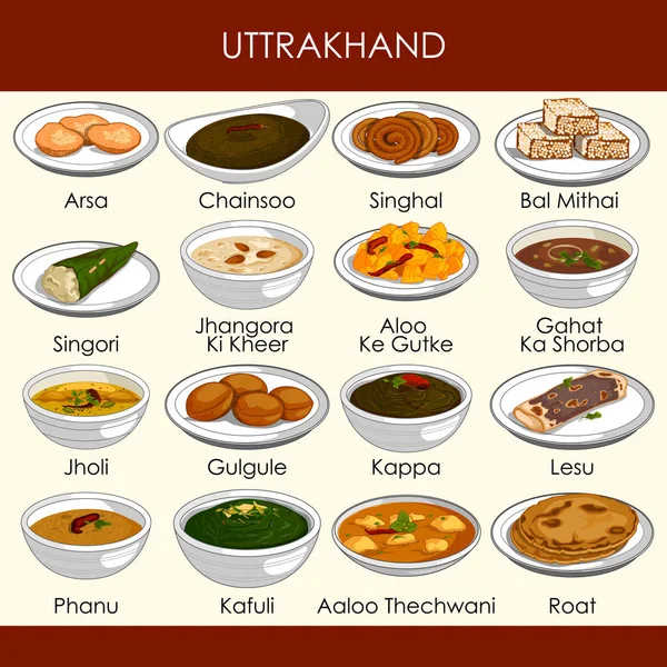 Ilustración de la deliciosa comida tradicional de Uttarakhand India — Archivo Imágenes Vectoriales