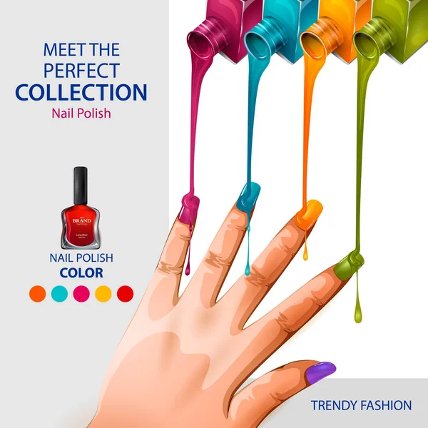 Reklama propagace banner pro módní módní barevné laky na nehty — Stockový vektor
