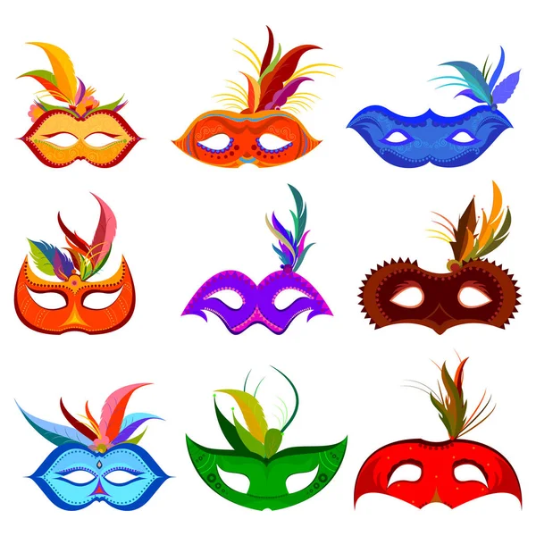 Coleção de máscara facial veneziana colorida para carnaval — Vetor de Stock