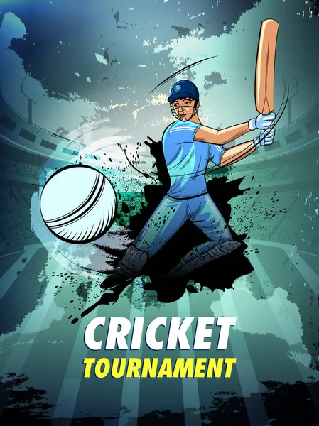 Jugador bateador en el fondo del torneo de Cricket Championship — Vector de stock