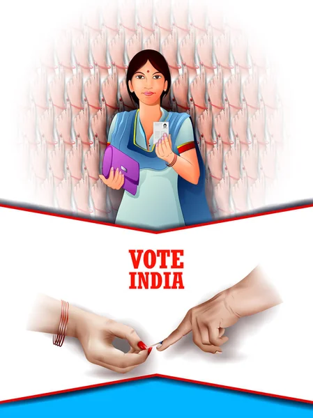 海报横幅显示印度人民参加印度选举和投票投票活动的手 — 图库矢量图片
