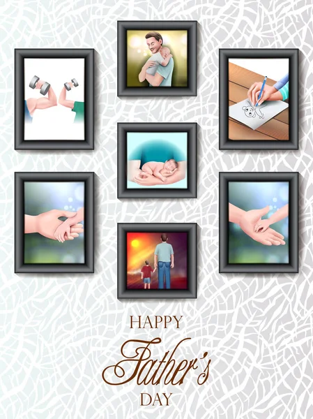 Happy Fathers Day background showing bonding and relationship between kid and father — Stock Vector