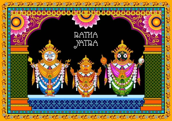 Rath Yatra Lord Jagannath festival Semesterbakgrund firas i Odisha, Indien — Stock vektor