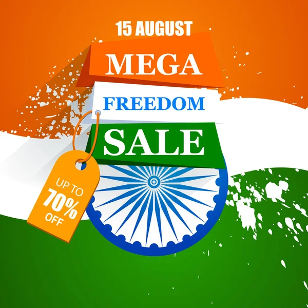 Feliz Día de la Independencia de la India fondo tricolor para 15 Agosto Gran Libertad venta banner de promoción — Vector de stock