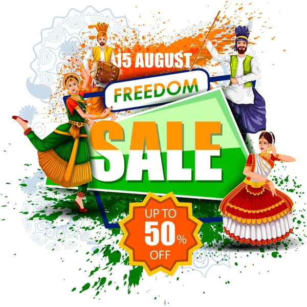 Happy Independence Day of India fond tricolore pour 15 Août Big Freedom vente bannière de promotion — Image vectorielle