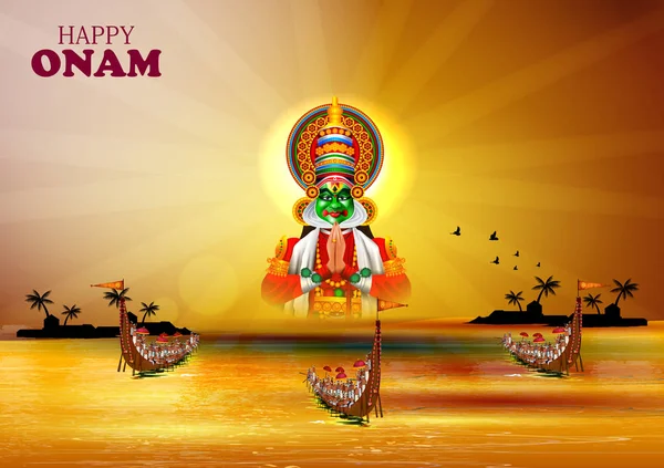 Happy Onam vakantie voor Zuid-India festival achtergrond — Stockvector