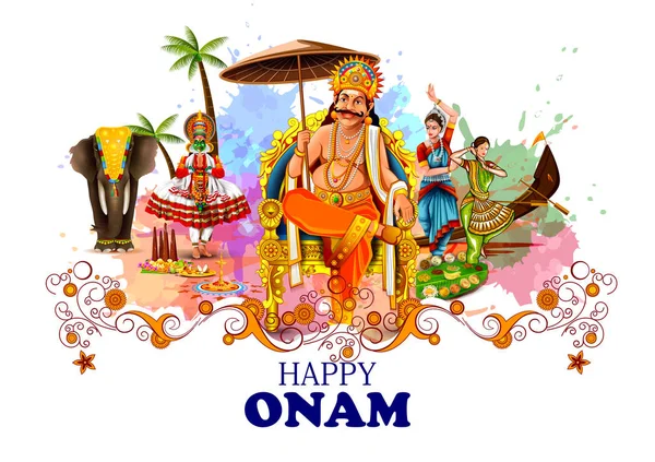Feliz feriado Onam para o fundo do festival do Sul da Índia — Vetor de Stock