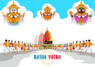 Rath Yatra Lord Jagannath festivali. Hindistan 'ın Odisha kentinde tatil arkaplanı kutlandı.