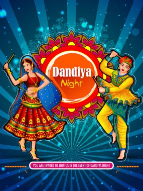Hindistan Navratri Dussehra festivalinde Dandiya Disco Night olay için Garba dans Hintliler dans