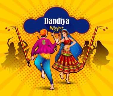 Hindistan Navratri Dussehra festivalinde Dandiya Disco Night olay için Garba dans Hintliler dans