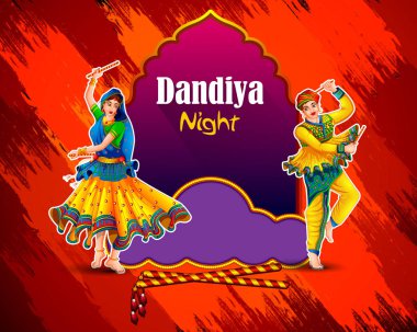 Hindistan Navratri Dussehra festivalinde Dandiya Disco Night olay için Garba dans Hintliler dans