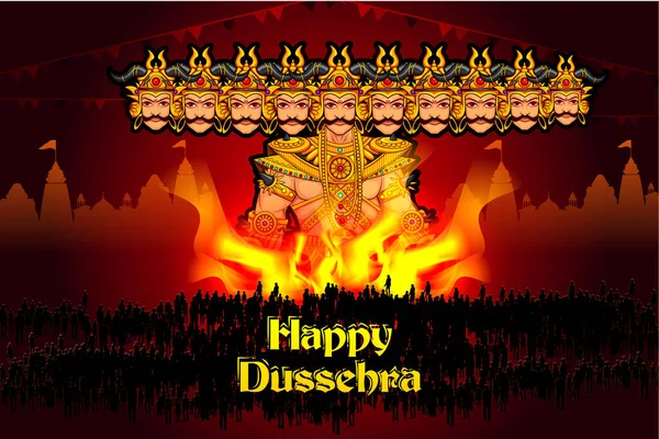 Раванский монстр с хинди массажем означает Счастливый Dussehra фон показывая фестиваль Индии — стоковый вектор