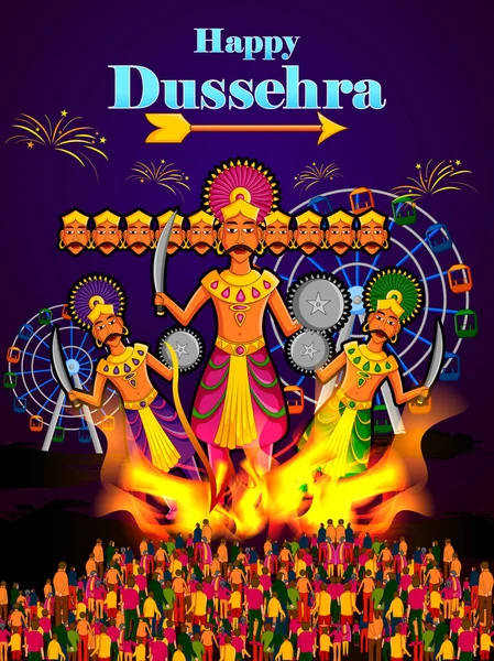 Ravana monstro com massagem hindi significado Happy Dussehra fundo mostrando festival da Índia —  Vetores de Stock