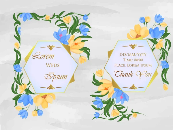 Çiçek tasarımı düğün davetiyesi tebrik kartı şablonu — Stok Vektör