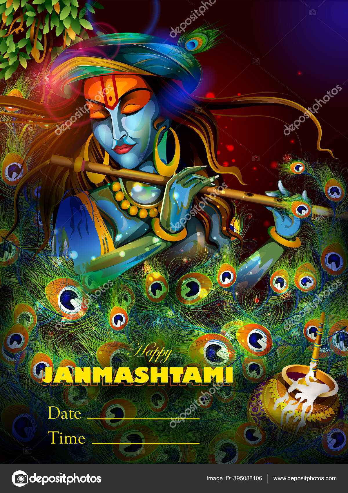 Happy Krishna Janmashtami festival Background of India Stock Vector Image  by ©snapgalleria #395088106