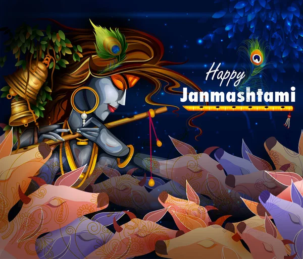 Feliz festival de Krishna Janmashtami Fundo da Índia — Vetor de Stock