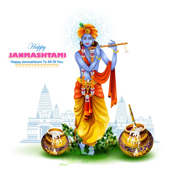 Szczęśliwego festiwalu Krishna Janmashtami Tło Indii — Wektor stockowy