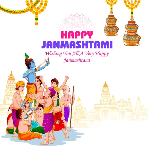 Happy Krishna Janmashtami festival Background of India — Stock Vector