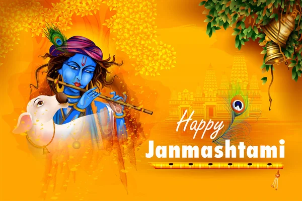 Happy Krishna Janmashtami festival Background of India — Stock Vector